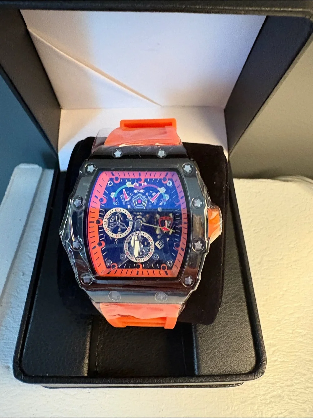 AJ Brand Sporty Orange Silicone Strap Chronograph Watch